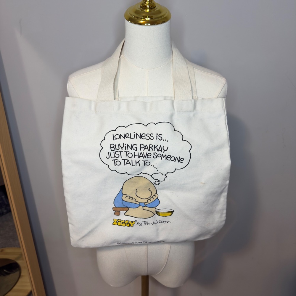 Vintage Ziggy Tom Wilson Loneliness Is‎ Parkay Canvas Tote Bag Cream Comic Strip